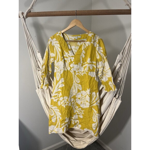 Boden Women's Knit Blouse 3/4 Sleeve Mustard Yellow Floral Print Size 8 Kaftan - Picture 1 of 5